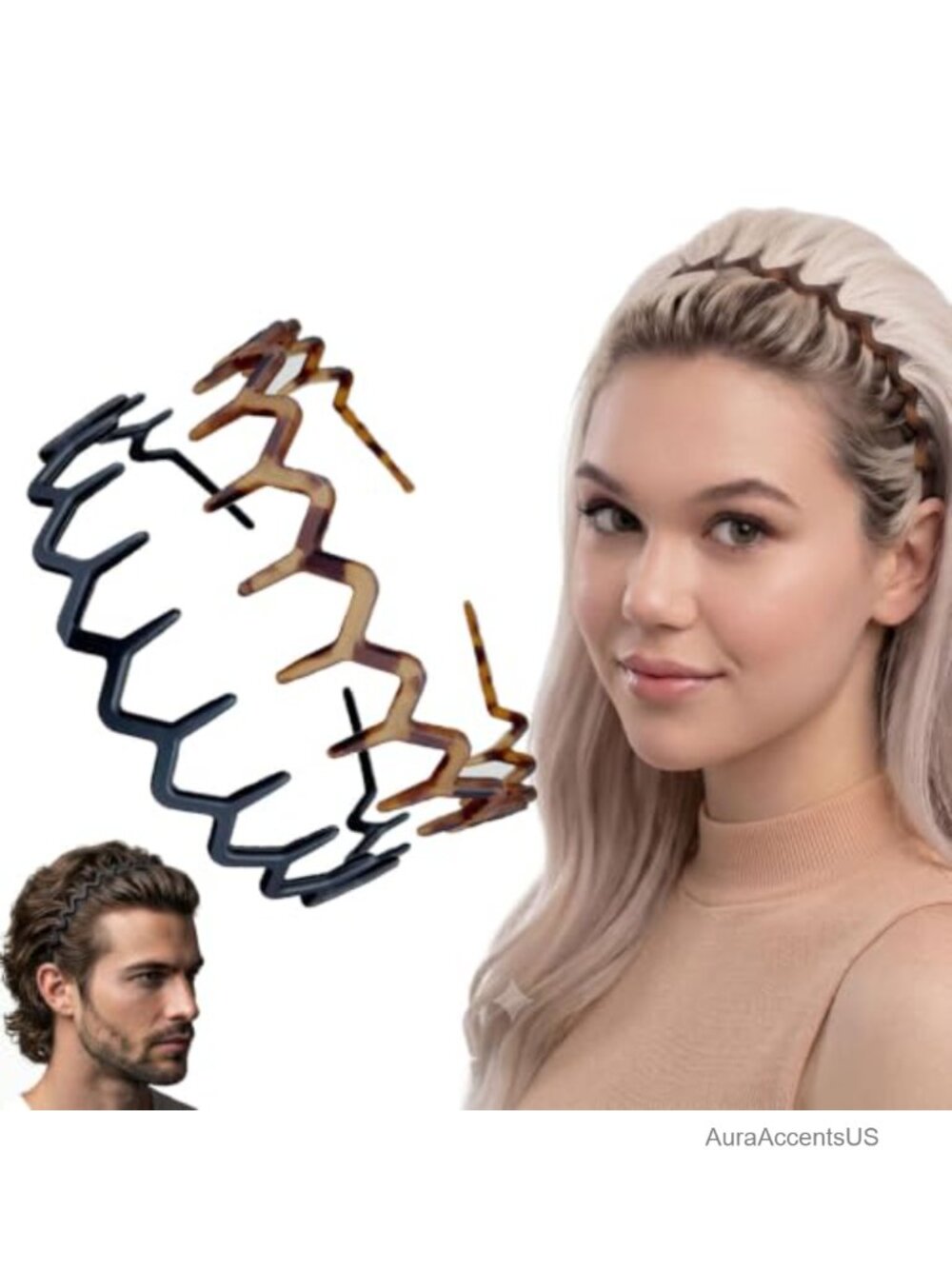 Matte Zig Zag Headband Wide Slick Back Volume Hair Accessory